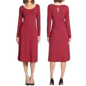 Eileen Fisher Keyhole Back Stretch Jersey Long Sleeve Dress Burgundy Petite XS